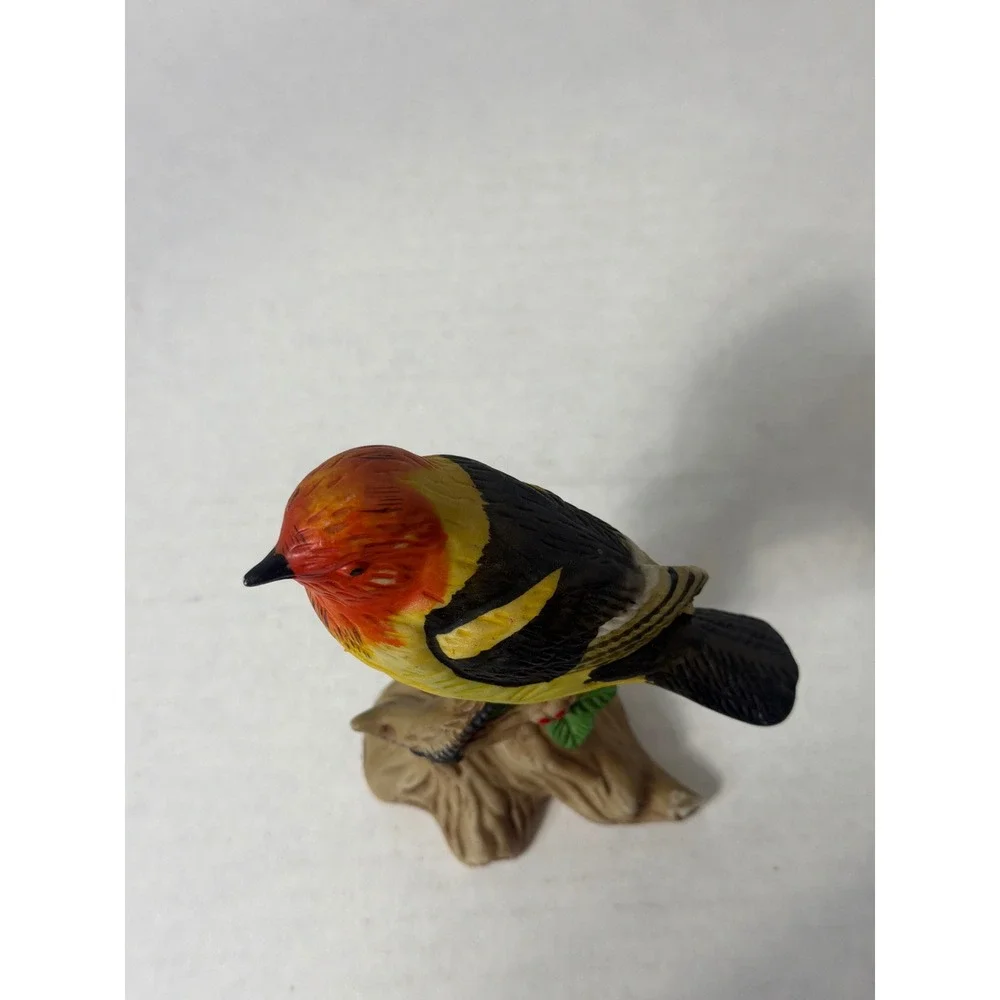 Vintage Hand Painted Porcelain Bird Figurine Western Tanager on Branch